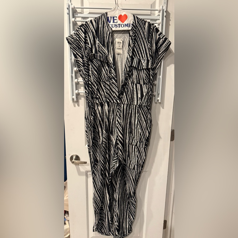INC International Concepts Black and White Striped Jumpsuit